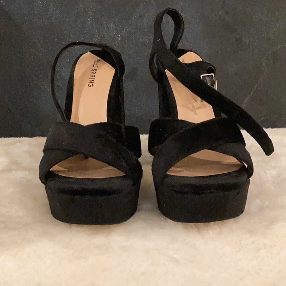Call It Spring Black velvet platform sandal heels